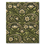 Elegant Sage Gold Floral Scroll Rug