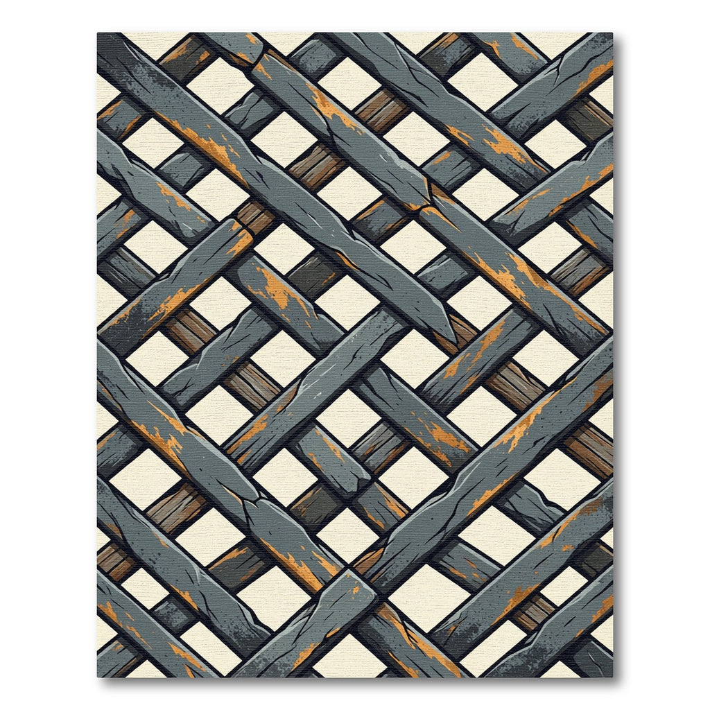 Distressed Gray Woven Lattice Grid Rug