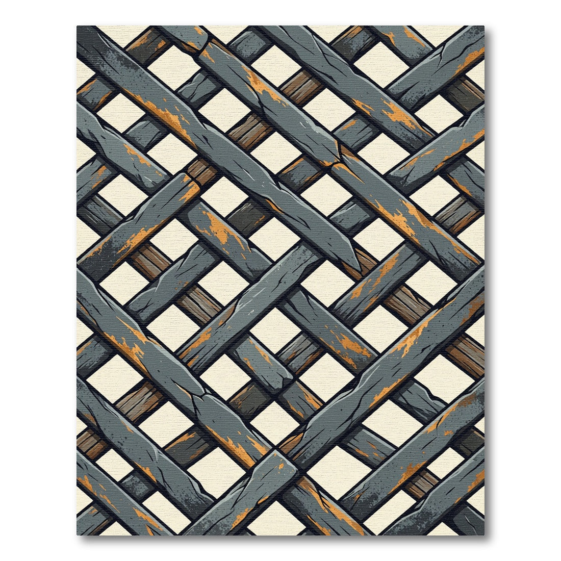 Distressed Gray Woven Lattice Grid Rug