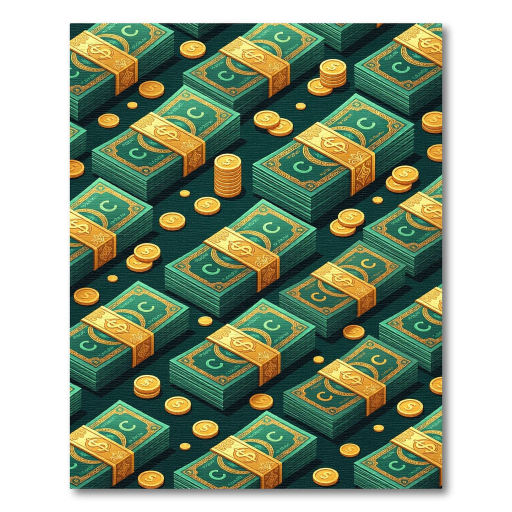 Golden Currency Stack Isometric Art Rug