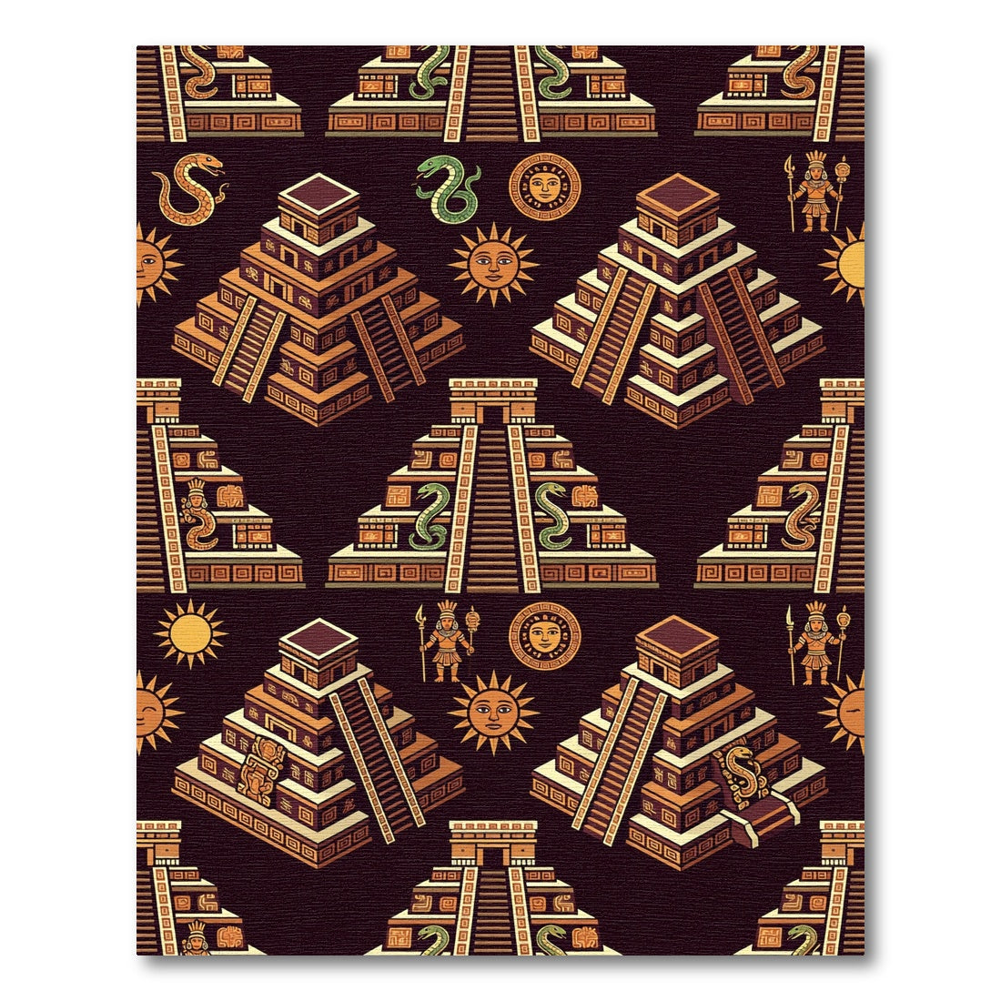 Aztec Sun Serpent Ancient Step Pyramid Rug