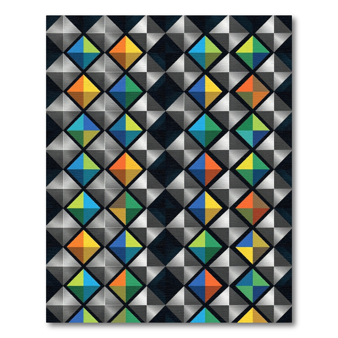 Modern Multicolored Metallic Geometric Facet Rug