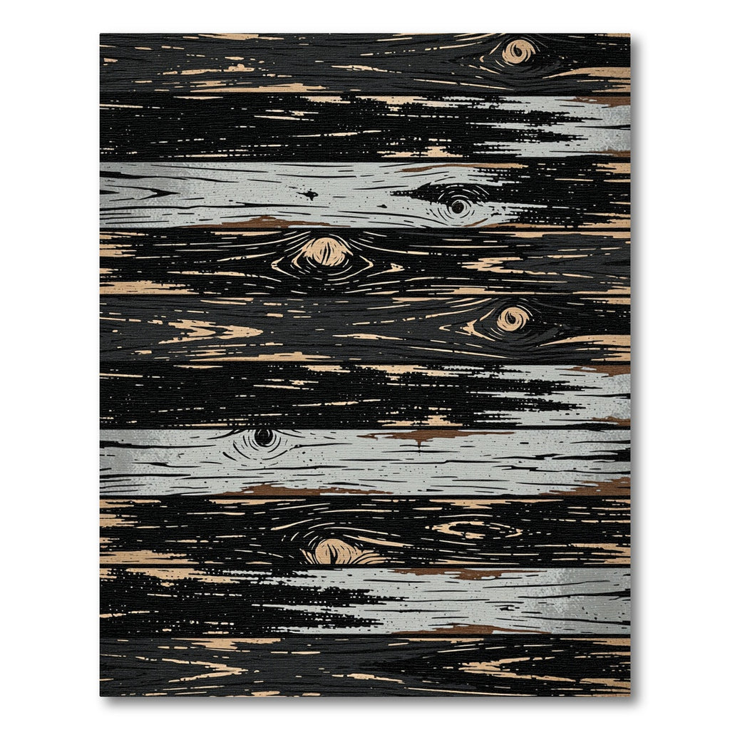 Distressed Black Wood Grain Stripes Rug