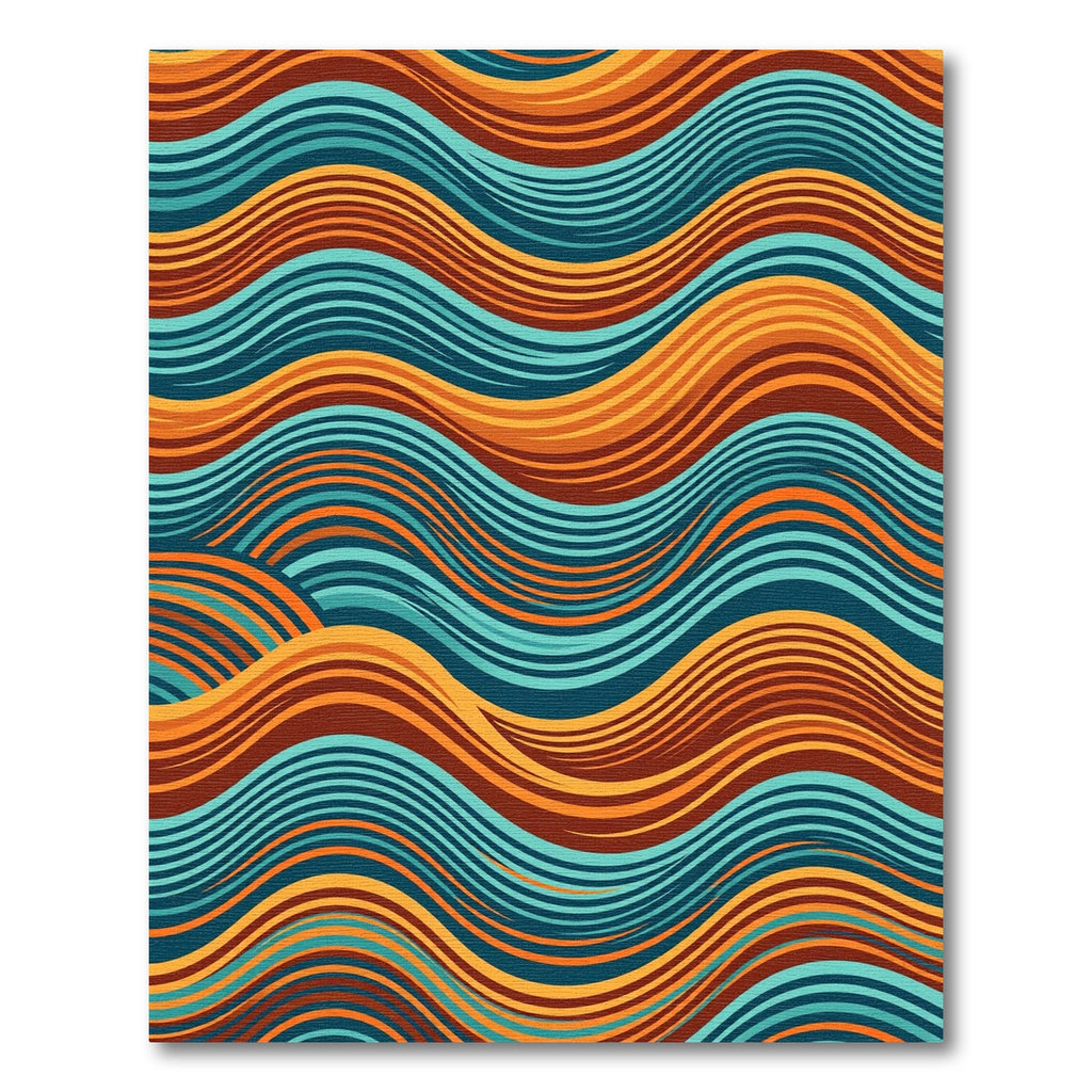 Earthy Wave Abstract Retro Teal Orange Rug