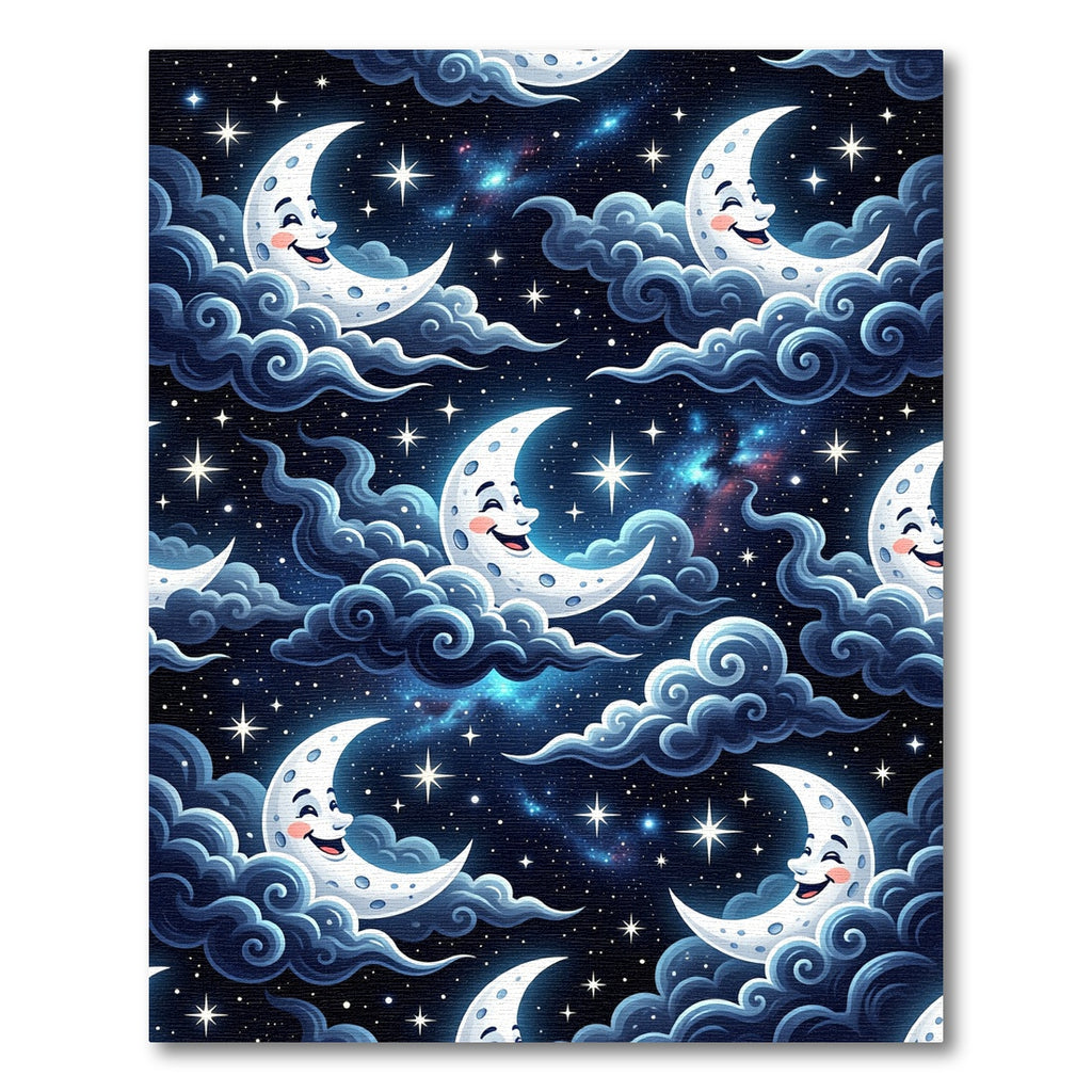 Whimsical Celestial Crescent Moon Starry Night Rug