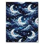 Whimsical Celestial Crescent Moon Starry Night Rug