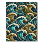 Golden Teal Peacock Wave Composition Rug