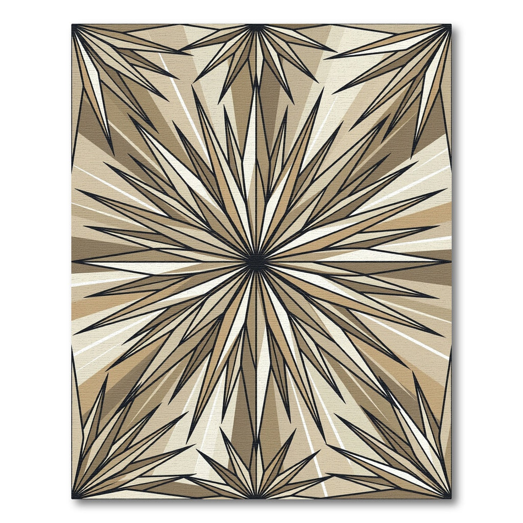 Midcentury Modern Golden Sunburst Geometric Rug