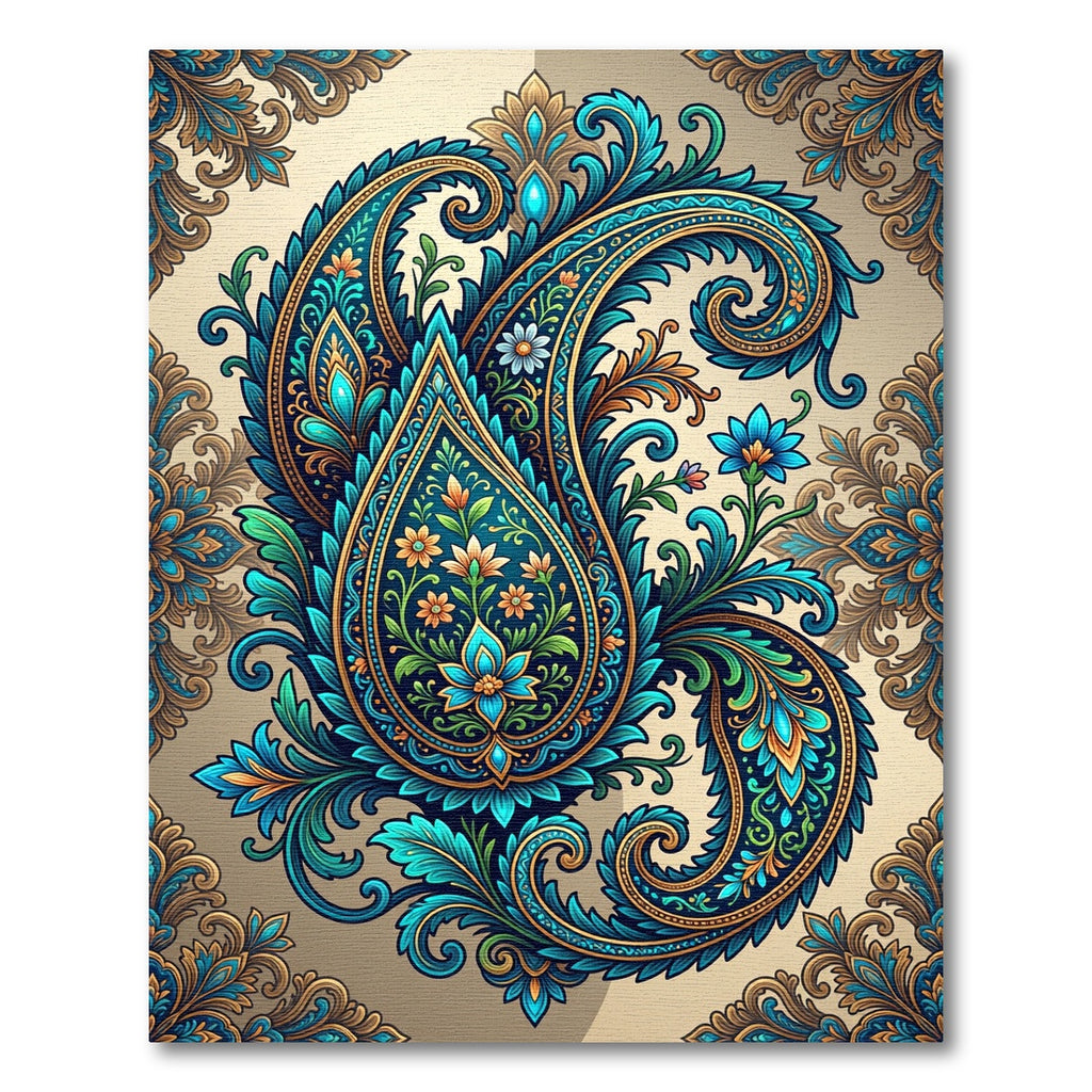 Teal Gold Floral Paisley Swirl Rug