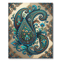 Teal Gold Floral Paisley Swirl Rug