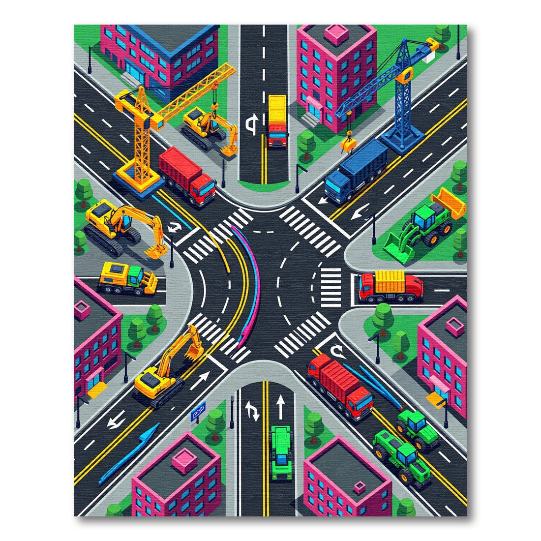 Isometric Urban Construction City Grid Rug
