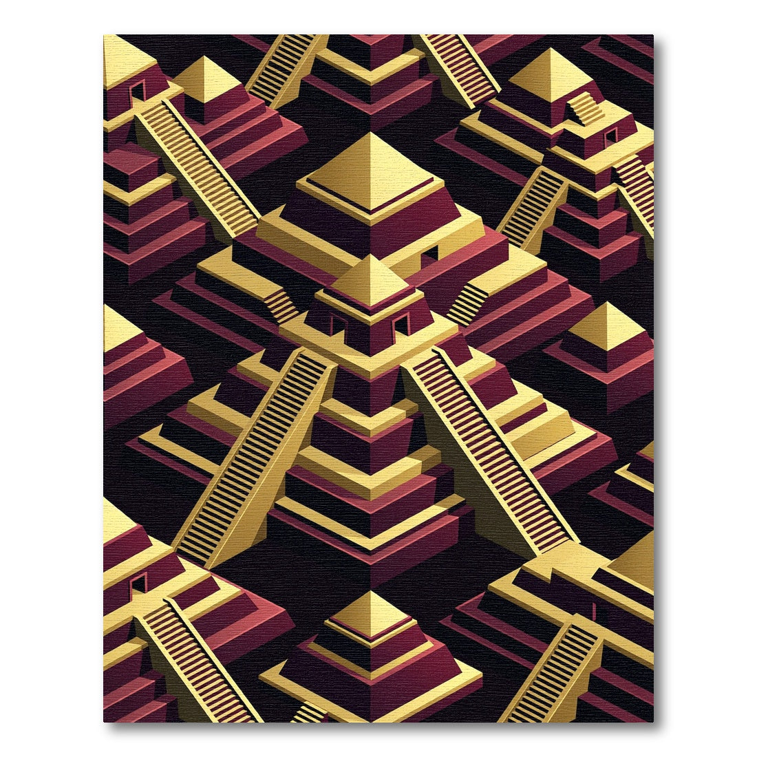 Golden Geometric Pyramid Step Art Rug