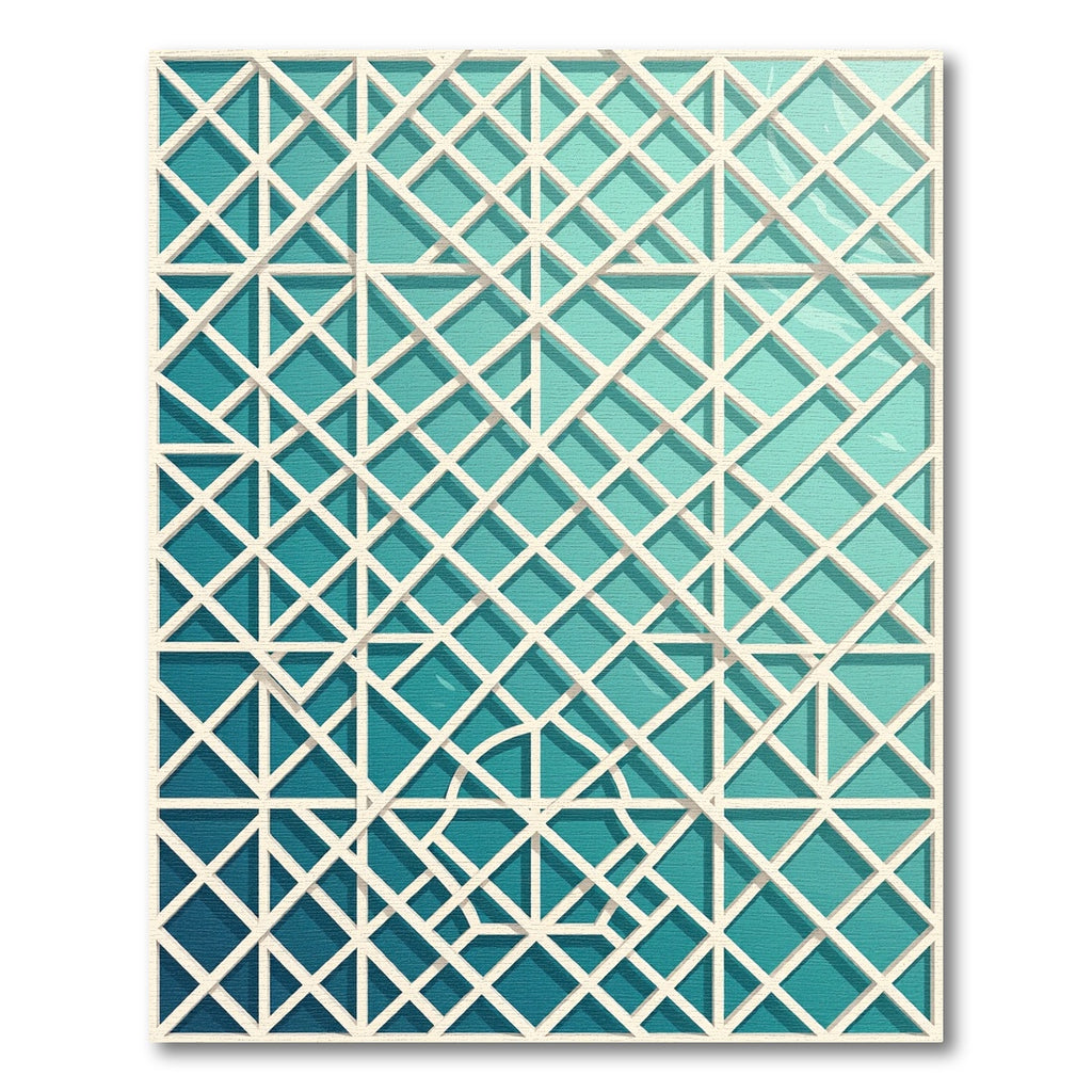 Teal Geometric Lattice Overlay Grid Rug