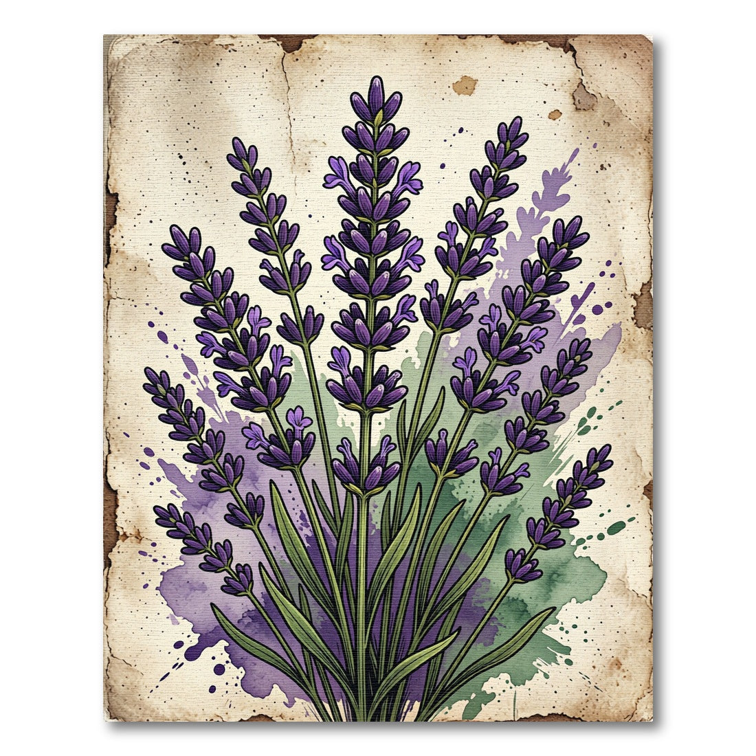 Vintage Purple Lavender Botanical Watercolor Rug