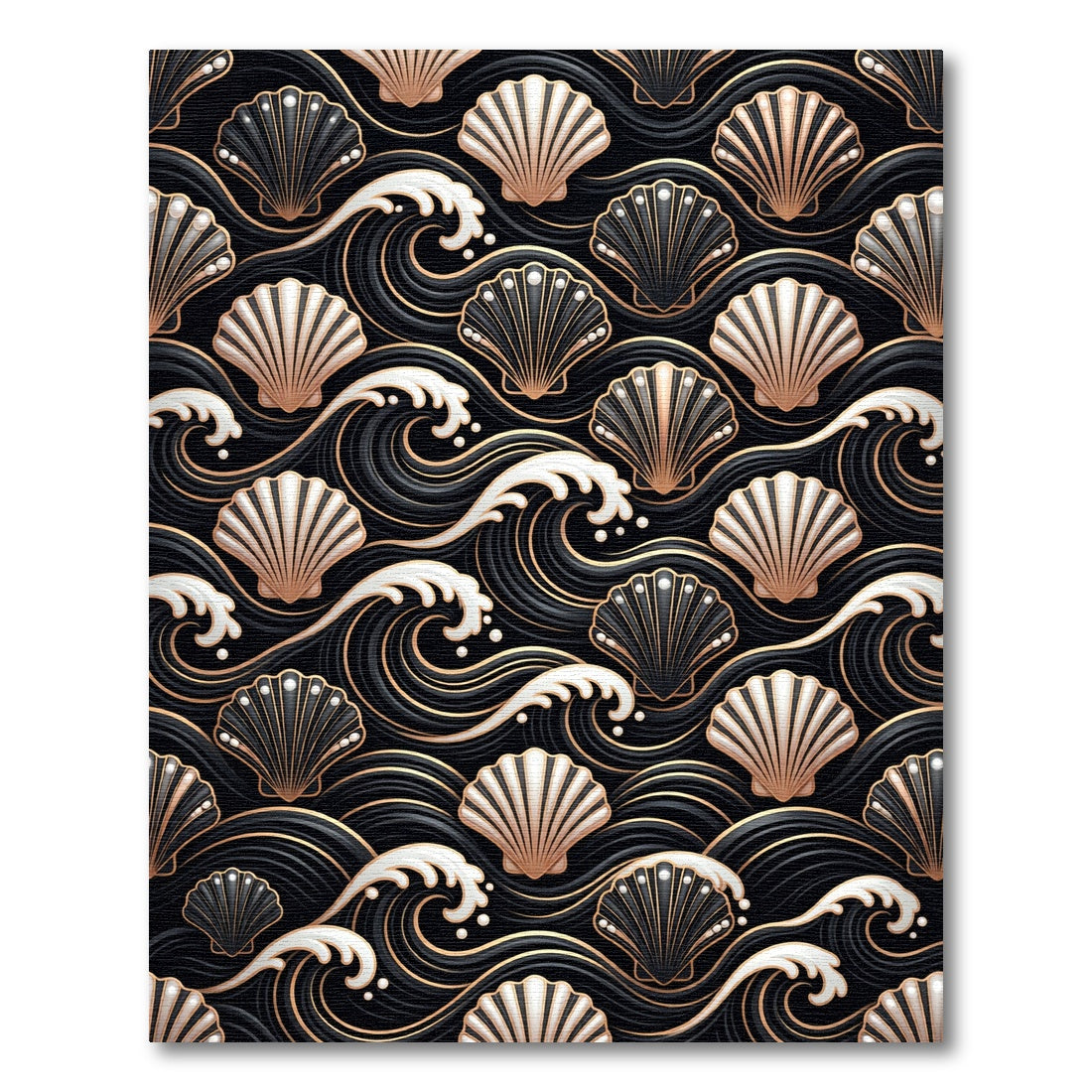 Black Gold Seashell Wave Art Rug