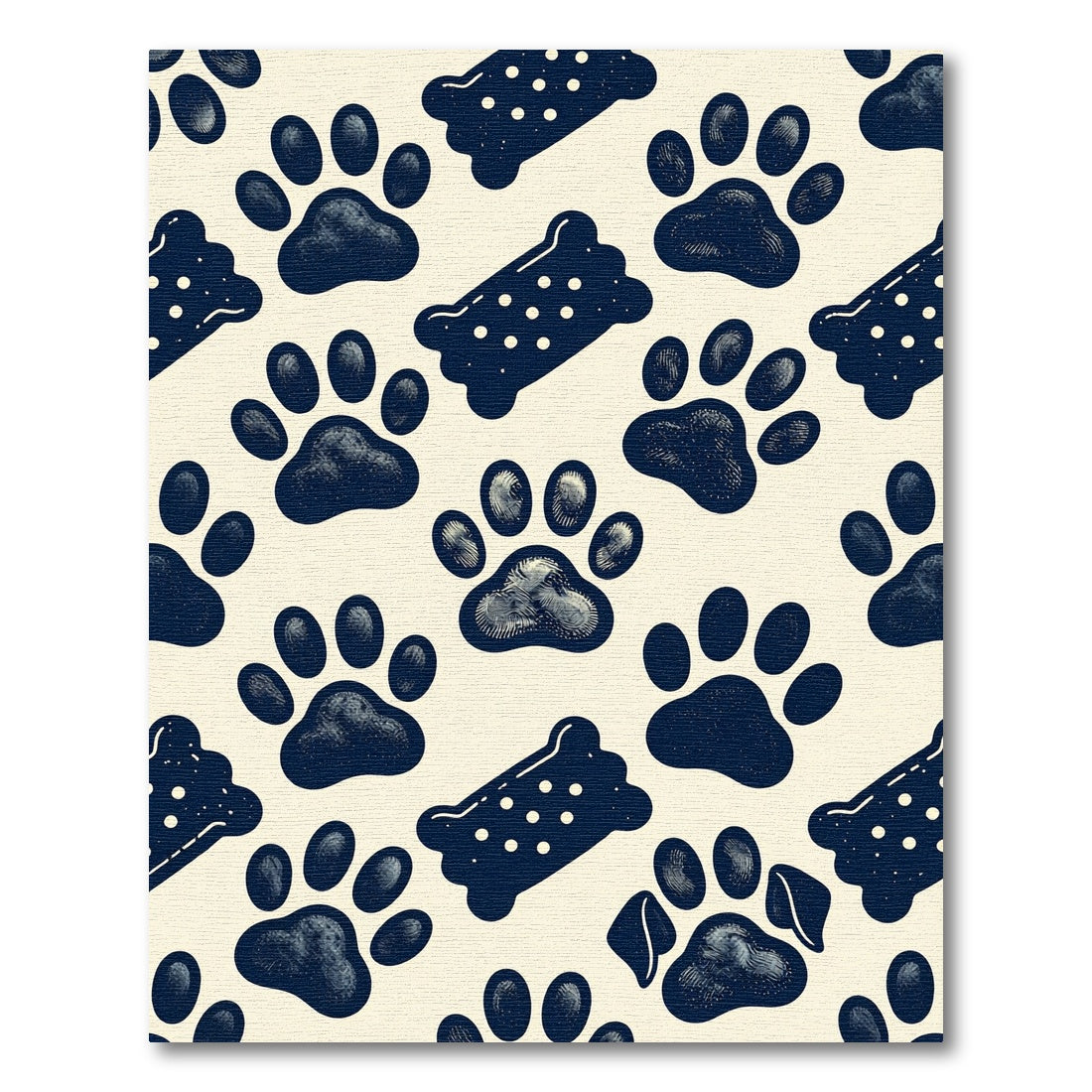 Navy Blue Paw and Treat Illustration Rug
