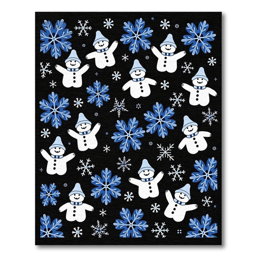 Blue Snowflakes and Cute Snowmen Toss Rug