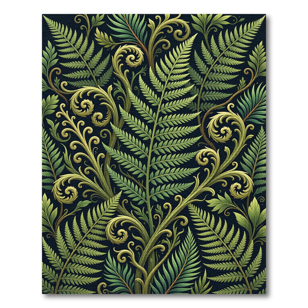 Vibrant Green Fern Scrollwork Arrangement Rug