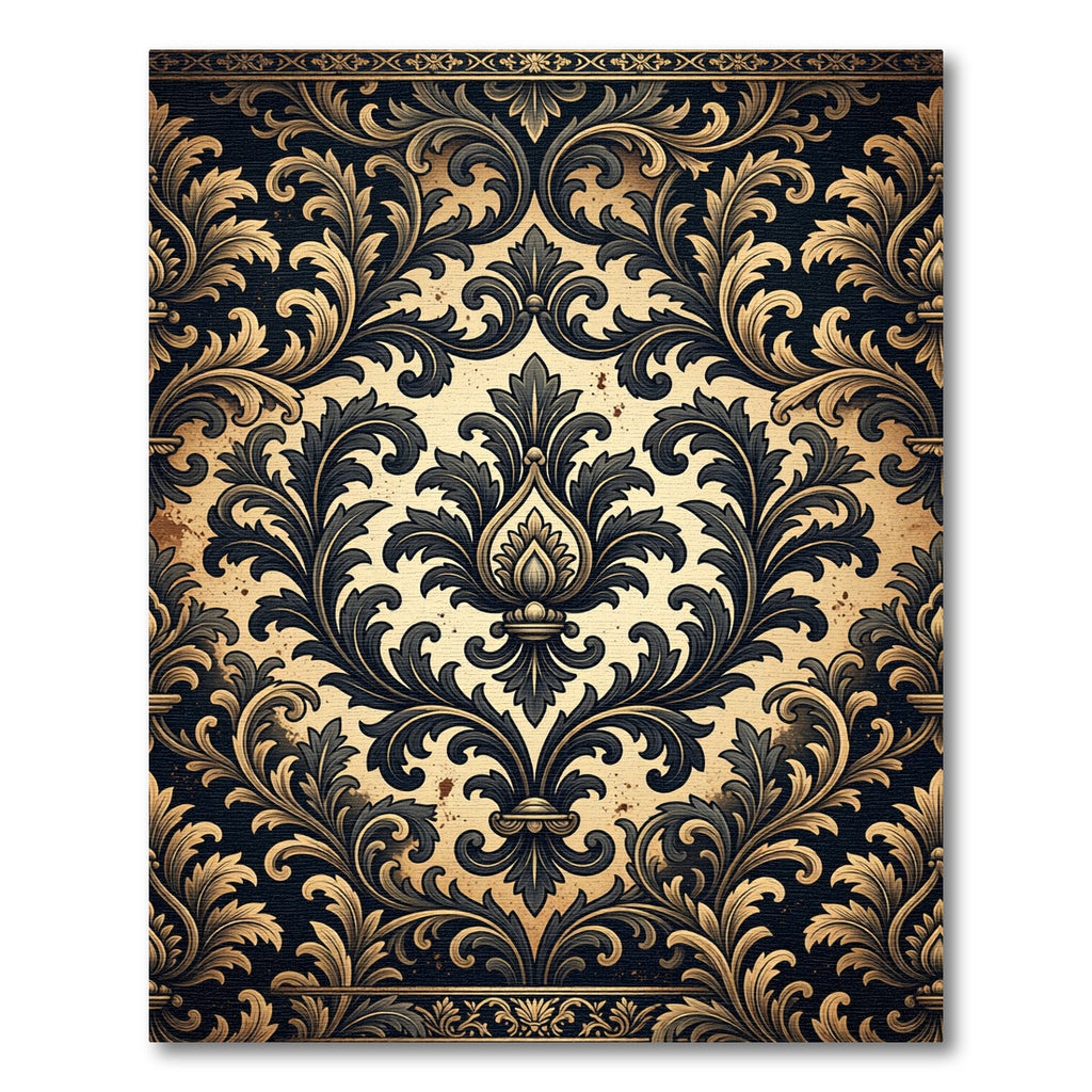 Ornate Black and Gold Damask Swirls Rug
