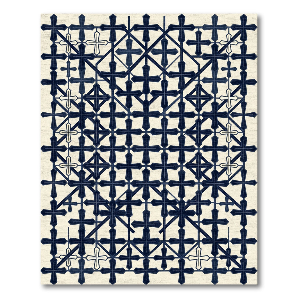 Navy and Cream Geometric Cross Grid Rug