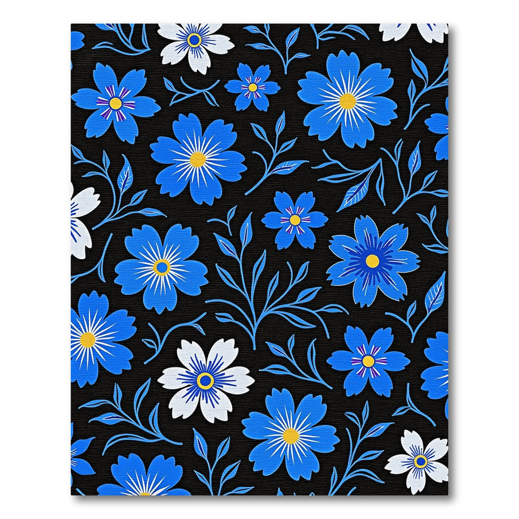 Bold Blue White Floral Sprig Rug
