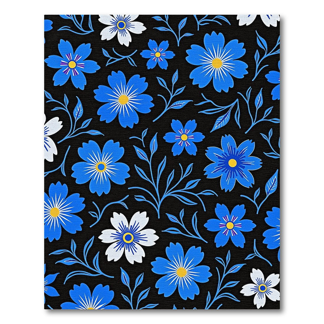 Bold Blue White Floral Sprig Rug
