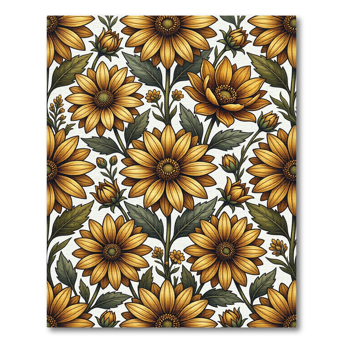 Golden Sunflower Botanical Meadow Illustration Rug