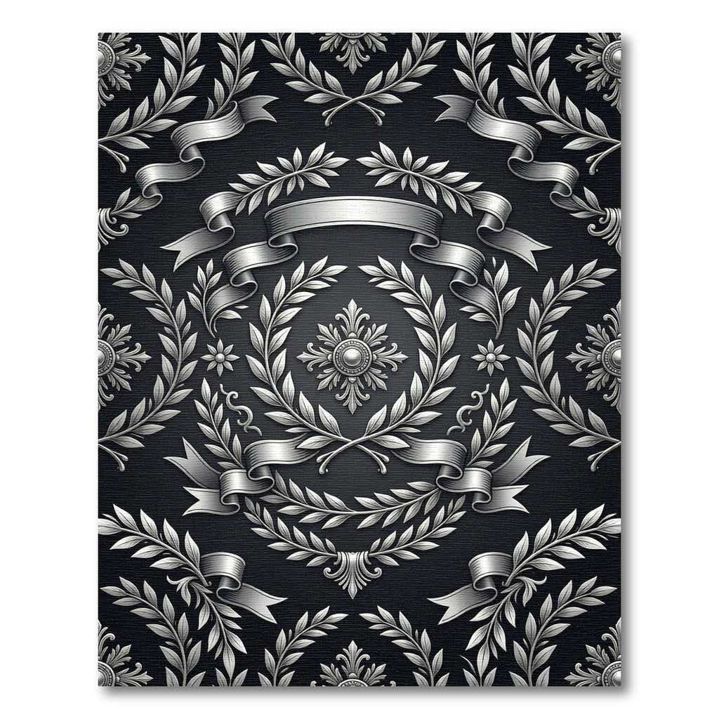 Elegant Silver Laurel Wreath Ribbons Rug