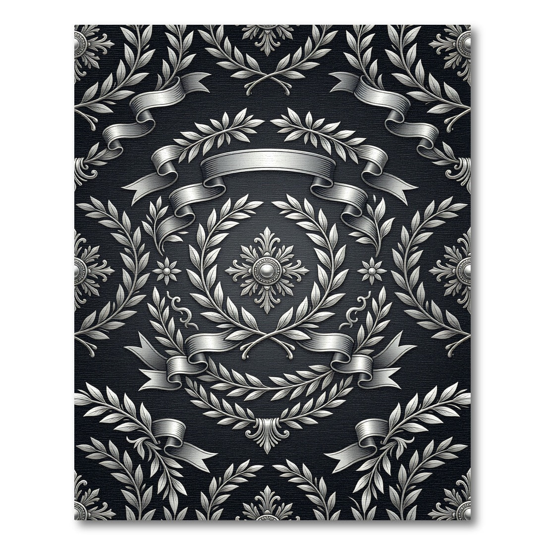 Elegant Silver Laurel Wreath Ribbons Rug