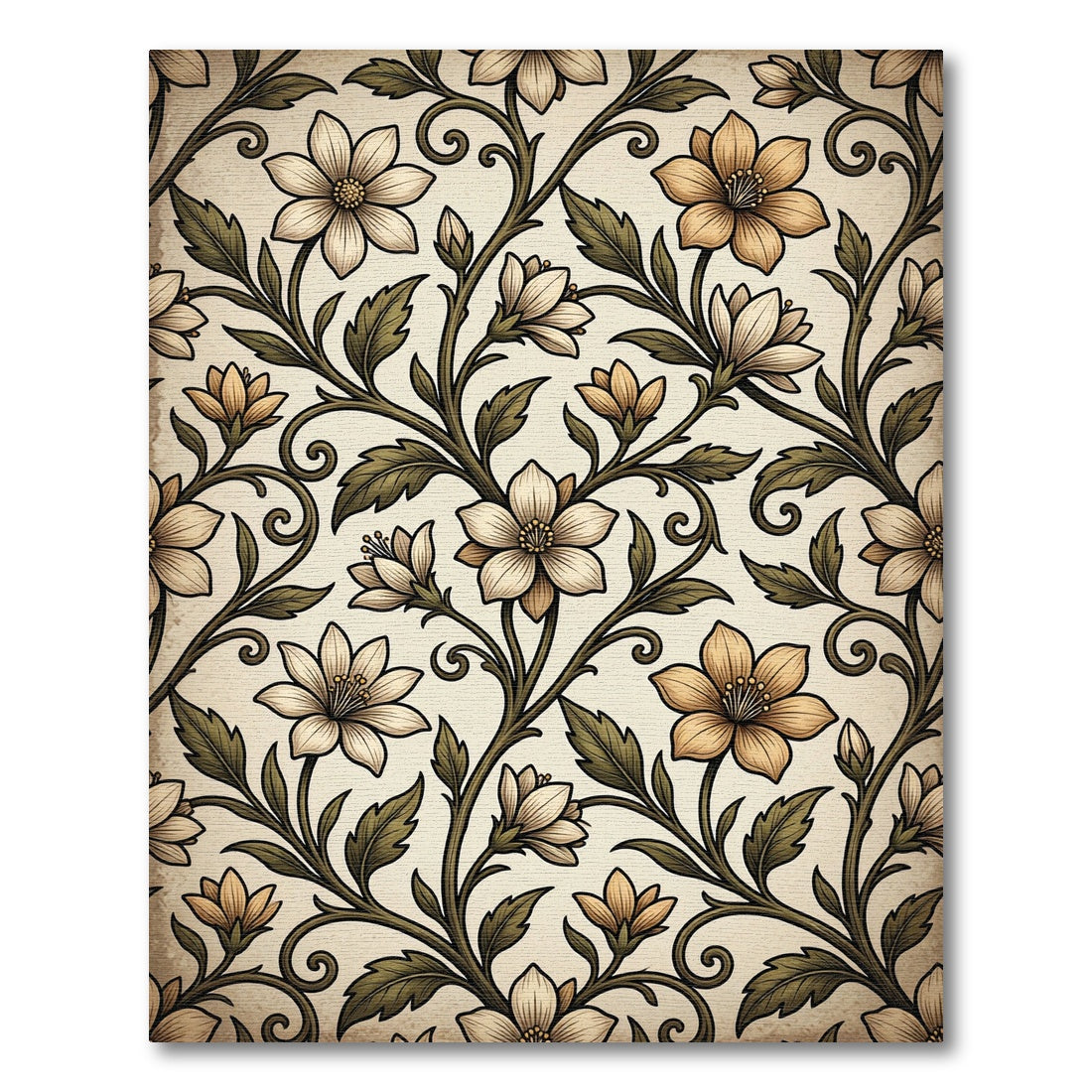 Vintage Cream Floral Vine Scroll Rug