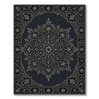 Ornate Dark Gray Floral Medallion Rug