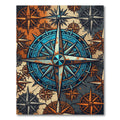 Rustic Blue Compass Rose Navigation Art Rug