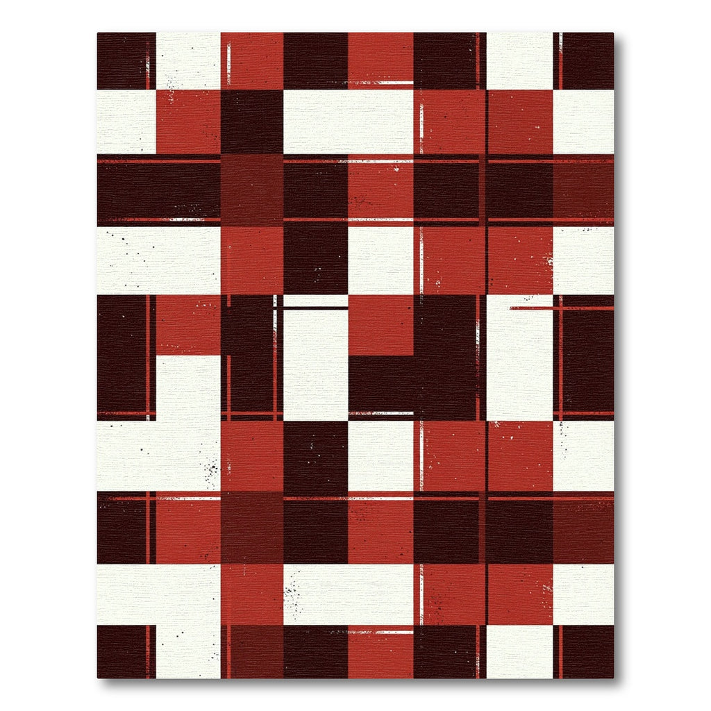 Modern Crimson Black Grid Geometric Rug
