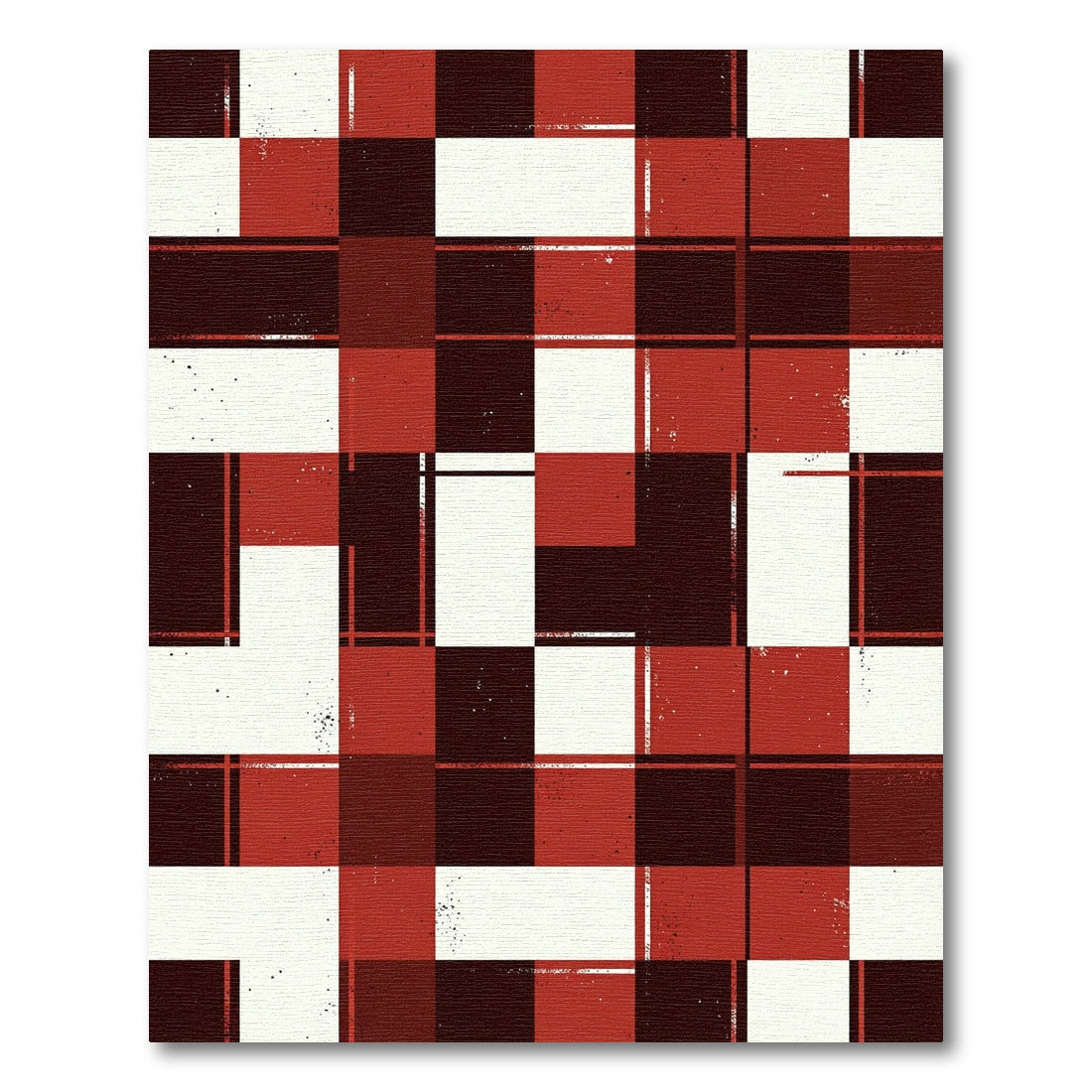 Modern Crimson Black Grid Geometric Rug