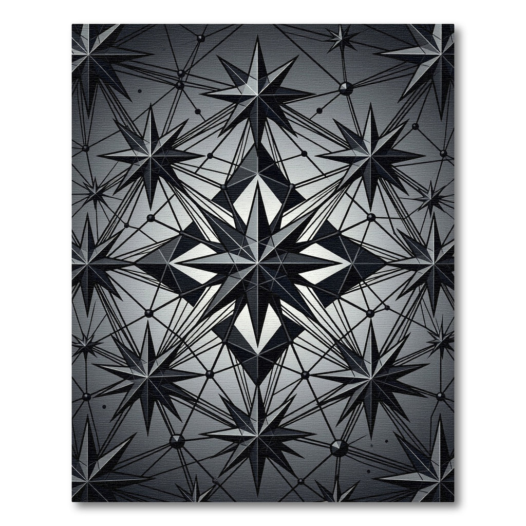 Monochrome Geometric Celestial Star Grid Rug