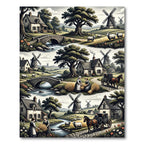 Vintage Farmhouse Scenic Pastoral Village Rug