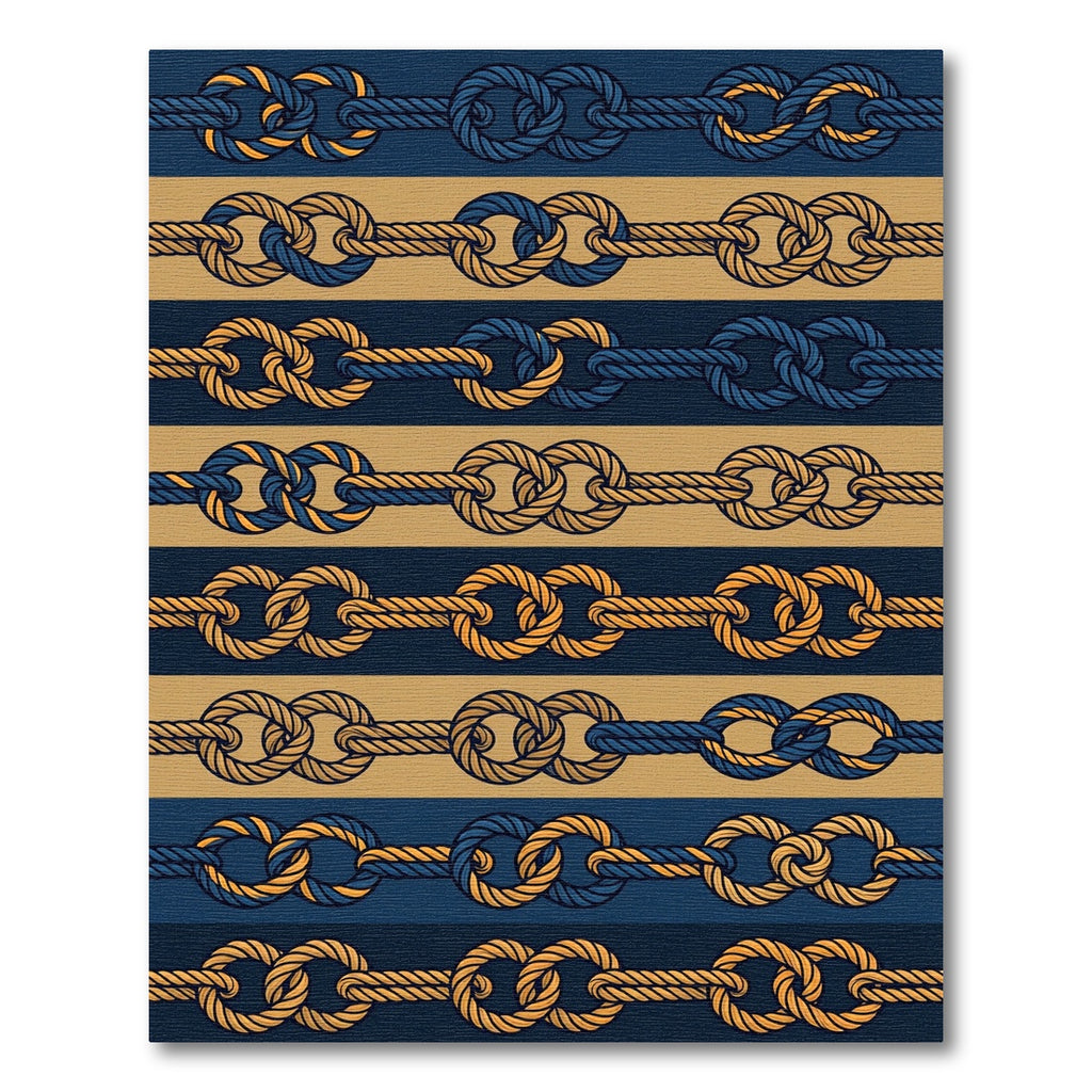 Nautical Blue Gold Rope Stripes Rug