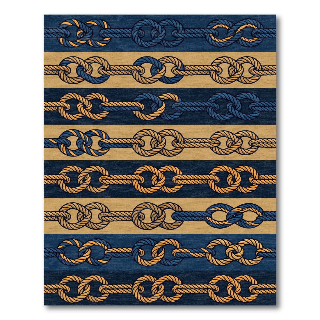 Nautical Blue Gold Rope Stripes Rug