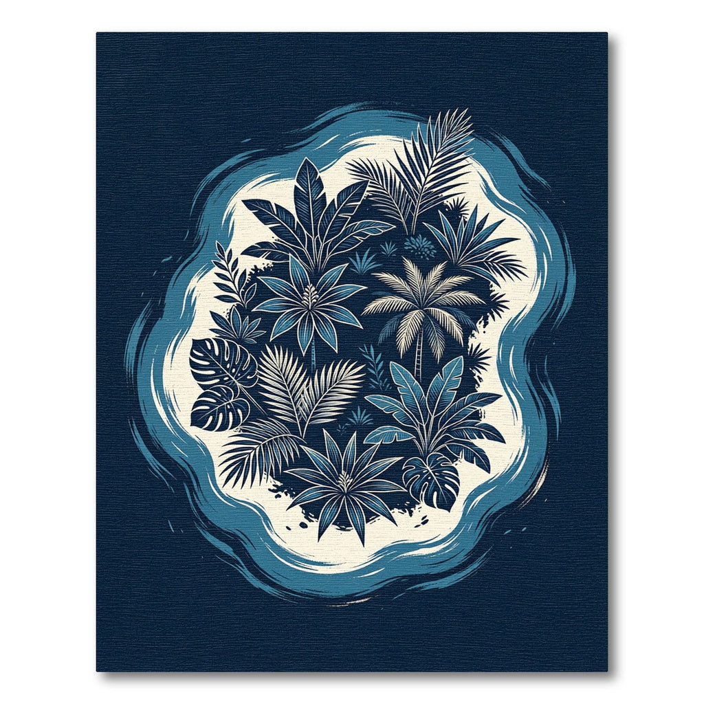 Deep Blue Tropical Foliage Abstraction Rug