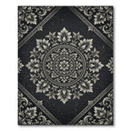 Ornate Black and White Floral Medallion Rug
