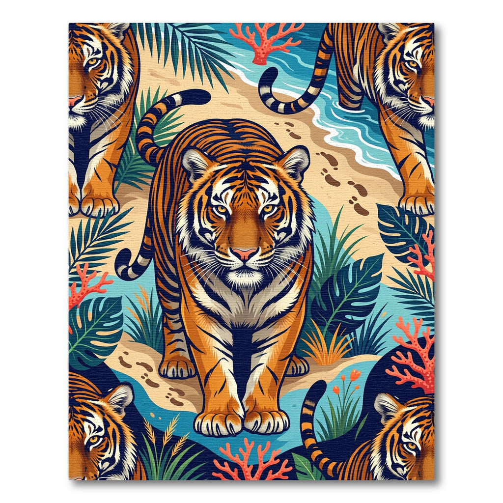 Vibrant Tiger Tropical Beach Scene Rug