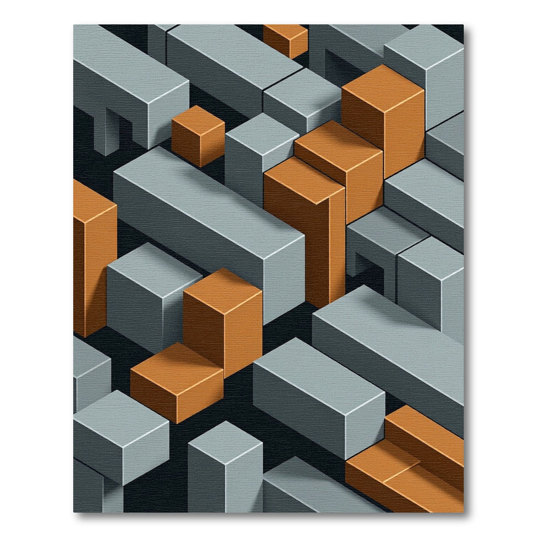 Isometric Gray and Amber Geometric Blocks Rug