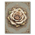 Vintage Beige Rose Floral Ornate Medallion Rug