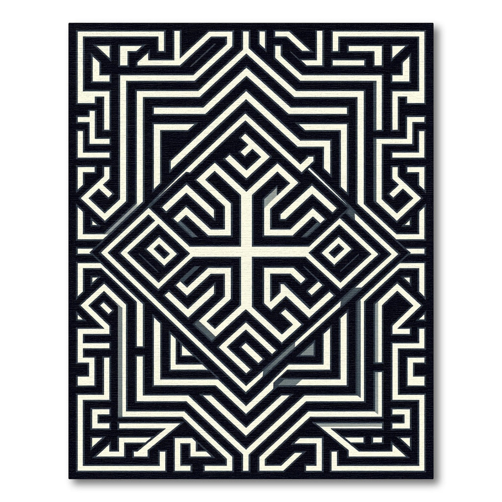 Monochromatic Geometric Maze Composition Rug