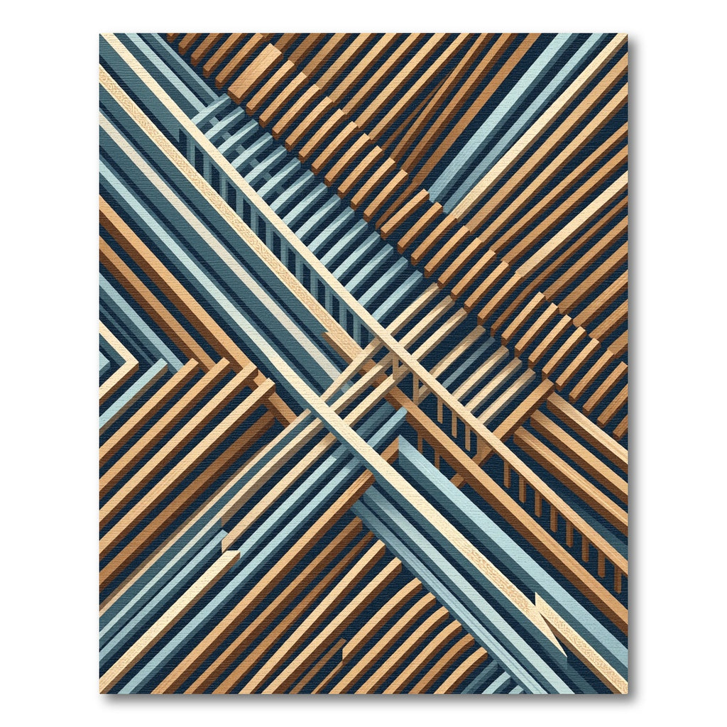 Tan Blue Crossed Beams Rug