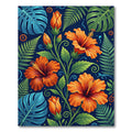 Lush Tropical Hibiscus and Fern Foliage Rug