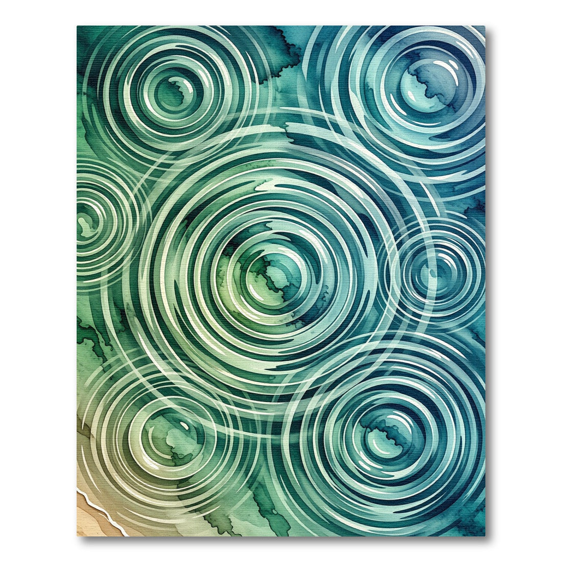 Ethereal Blue Teal Rippling Water Circles Rug