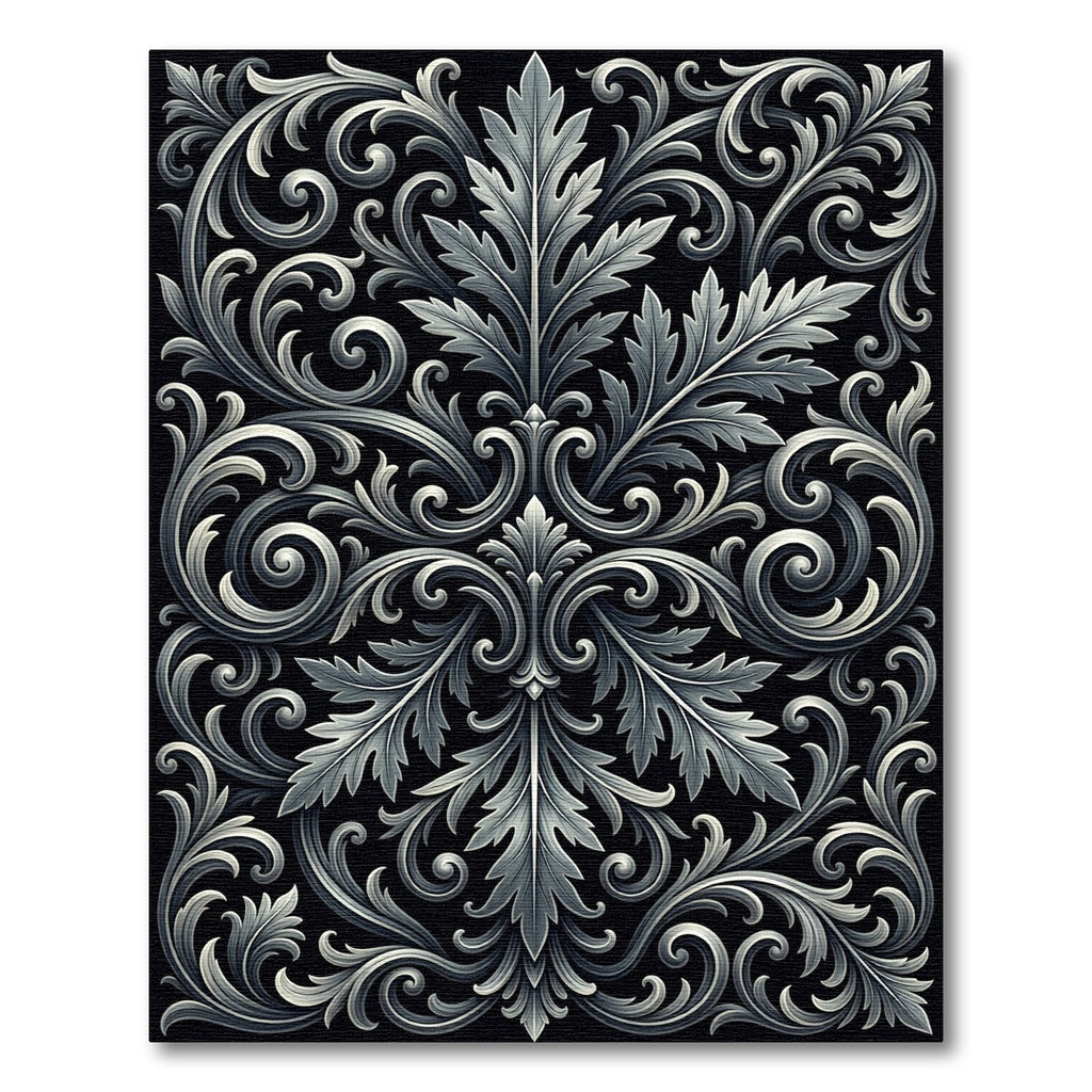 Ornate Silver Acanthus Scroll Rug