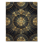 Art Deco Golden Fan Geometric Black Rug