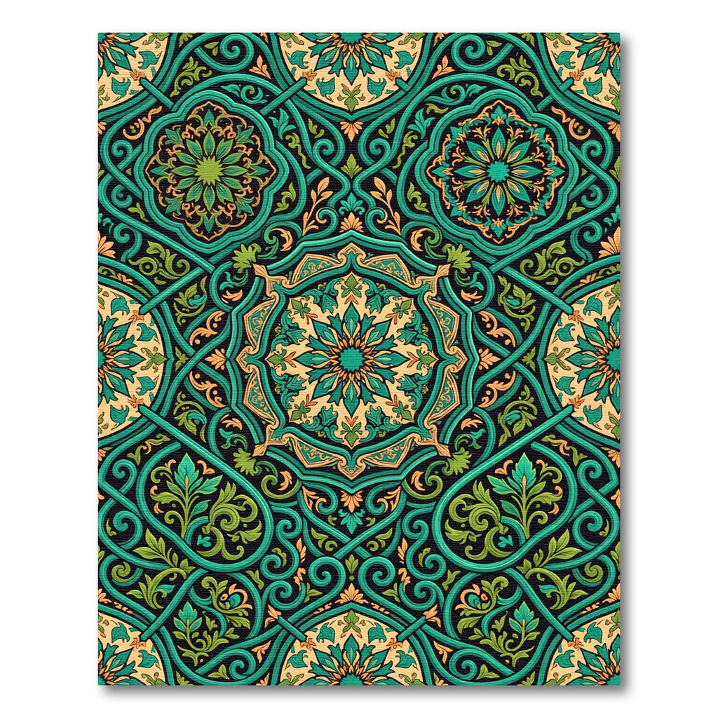 Emerald Green Arabesque Medallion Rug